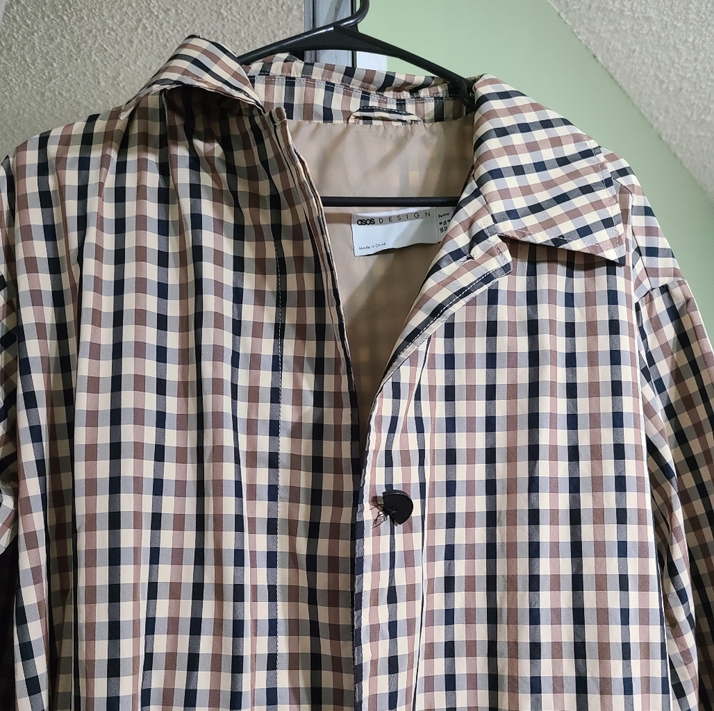 ASOS DESIGN petite check boyfriend trench